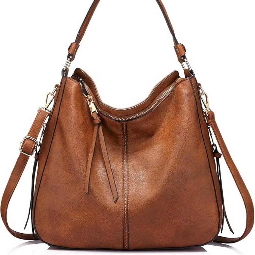 NWT Realer Soft Brown Faux Leather Hobo Crossbody Shoulder Bag